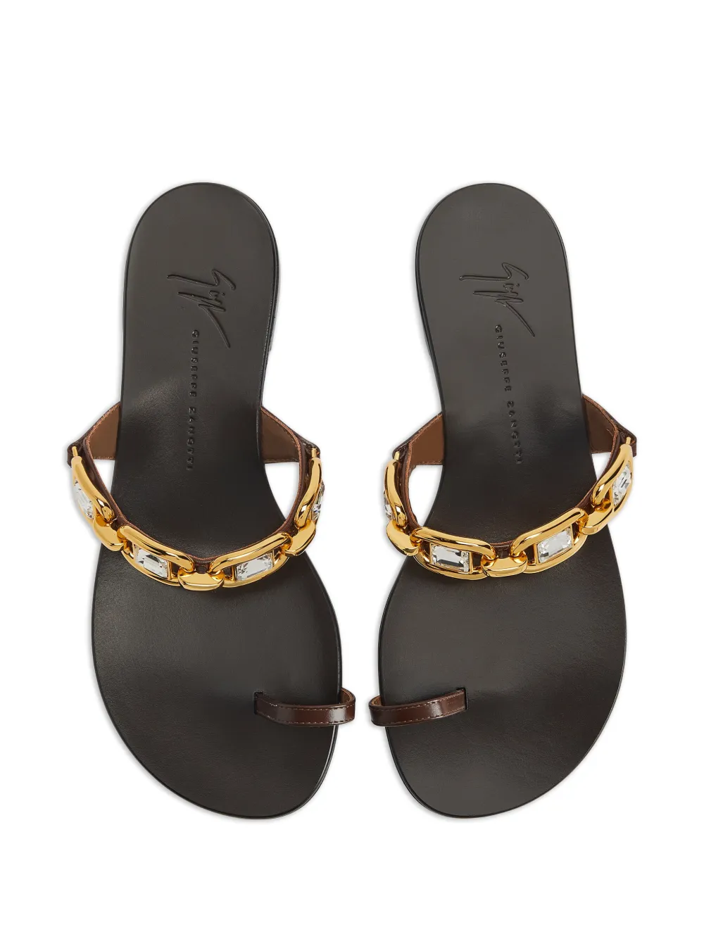 Giuseppe Zanotti Insomnya sandalen met kristallen en gouden ketting Bruin