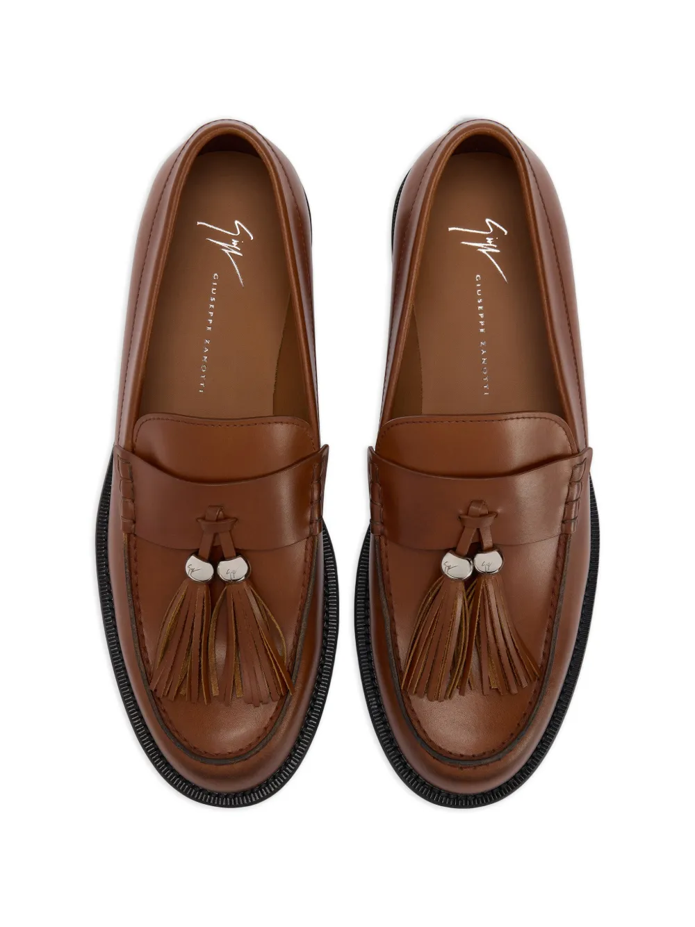 Giuseppe Zanotti Leren loafers met logo en kwastje Bruin