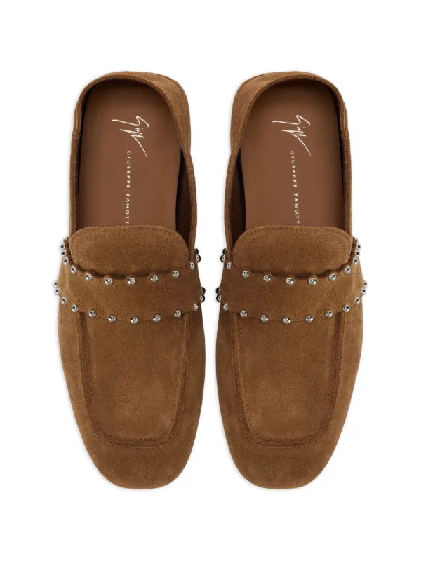 GIUSEPPE ZANOTTI | Studded Suede Loafers Brown Gold EU 45 US 12 Giuseppe Zanotti Rupert stud-embellished Loafers | Brown  main image 3