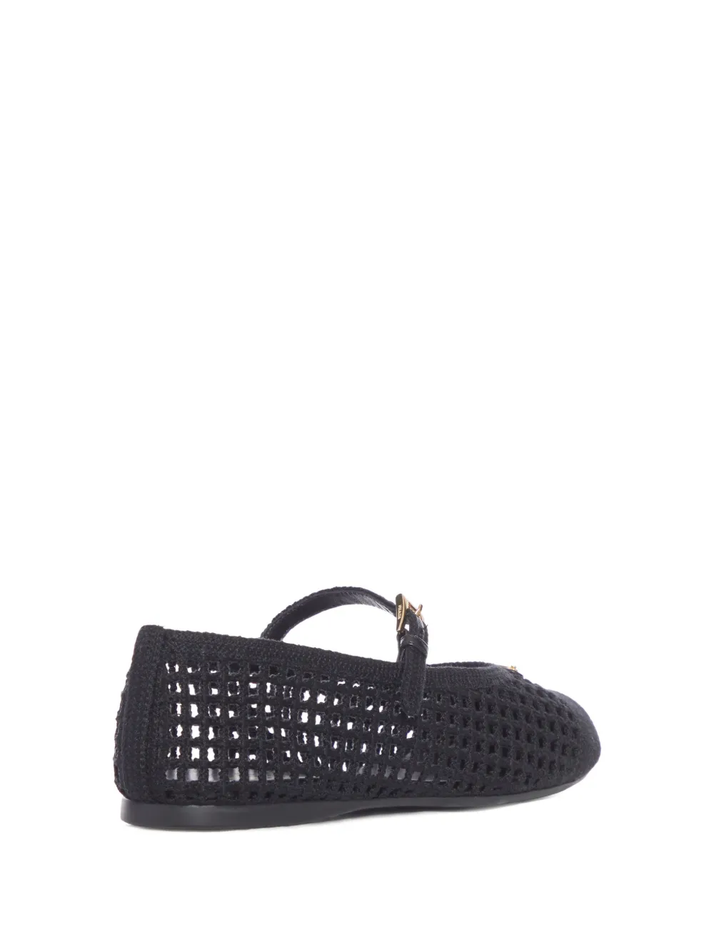 Prada crochet logo-plaque ballet flats Zwart