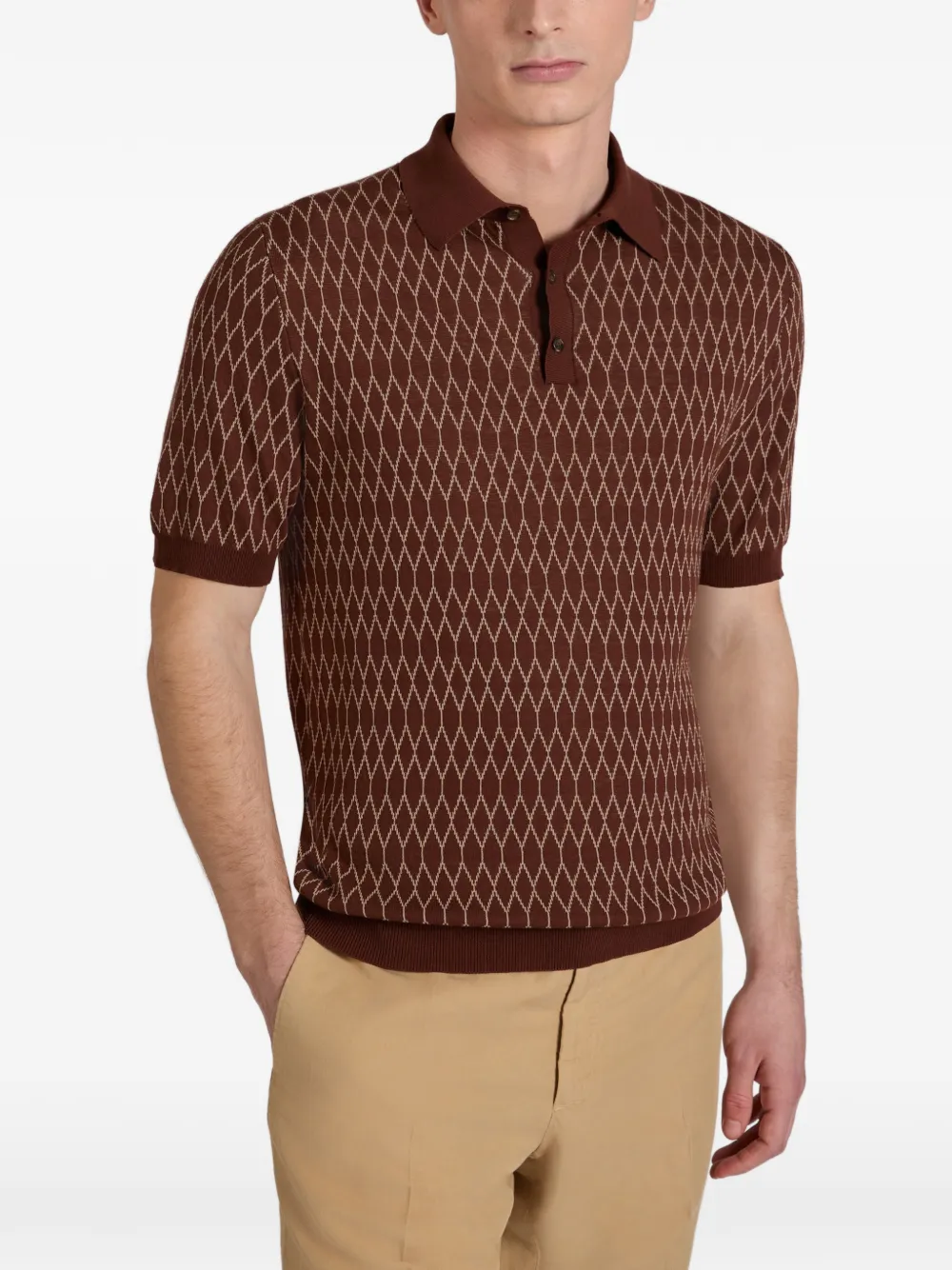  Slowear Jacquard Pattern Polo Shirt - Brown 