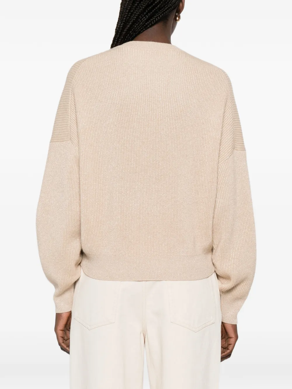Brunello Cucinelli Geribbelde sweater met ronde hals Beige