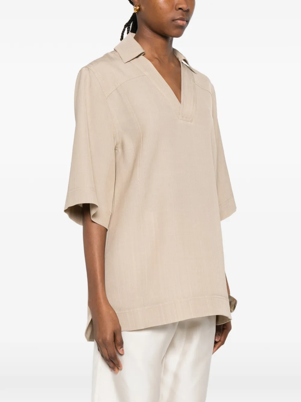 LouLou de Saison Ermo T-shirt met V-hals Beige