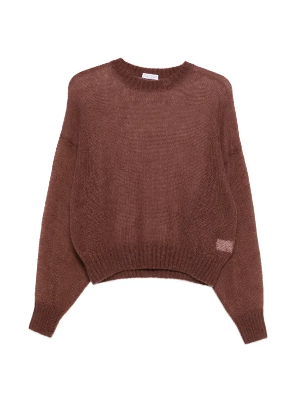Brunello Cucinelli Mohair and Wool Sweater with Monili in Brown