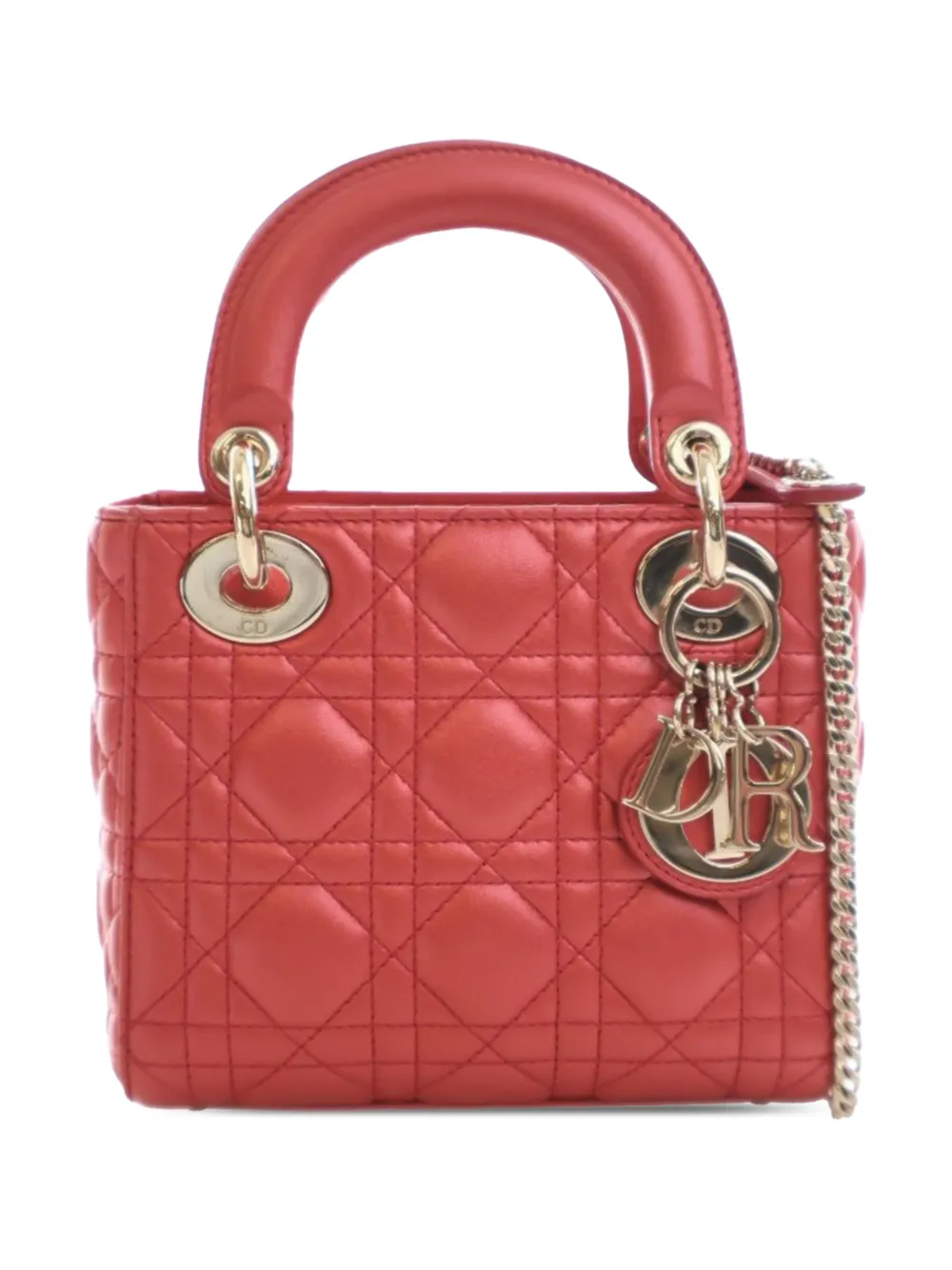Christian Dior Pre-Owned 2014 Mini Iridescent Lambskin Cannage Lady Dior satchel - Rosso