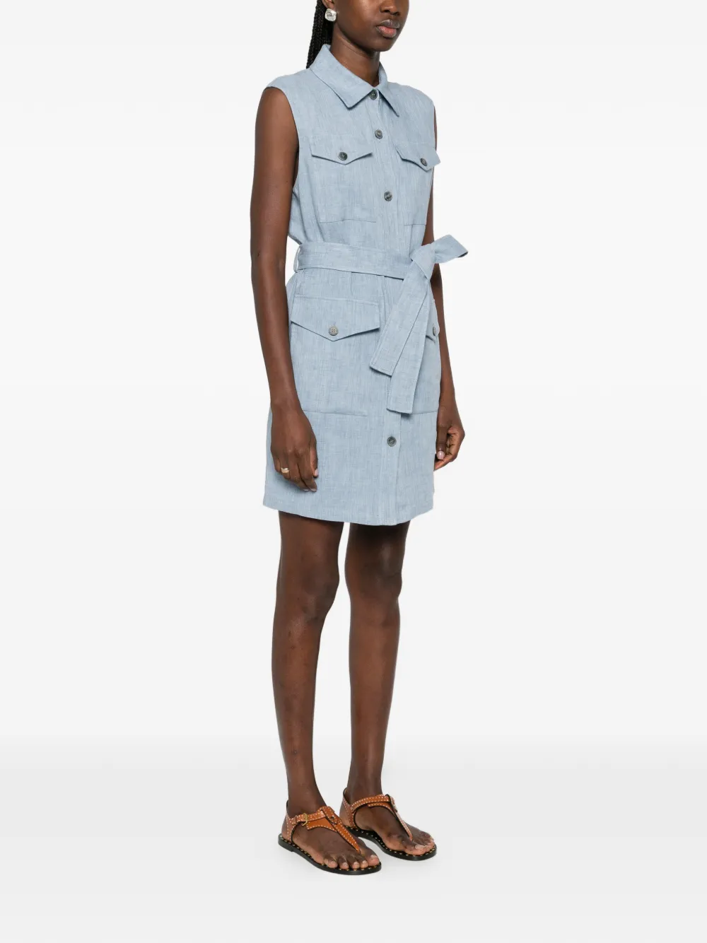 Sleeveless Belted Shirt Dress