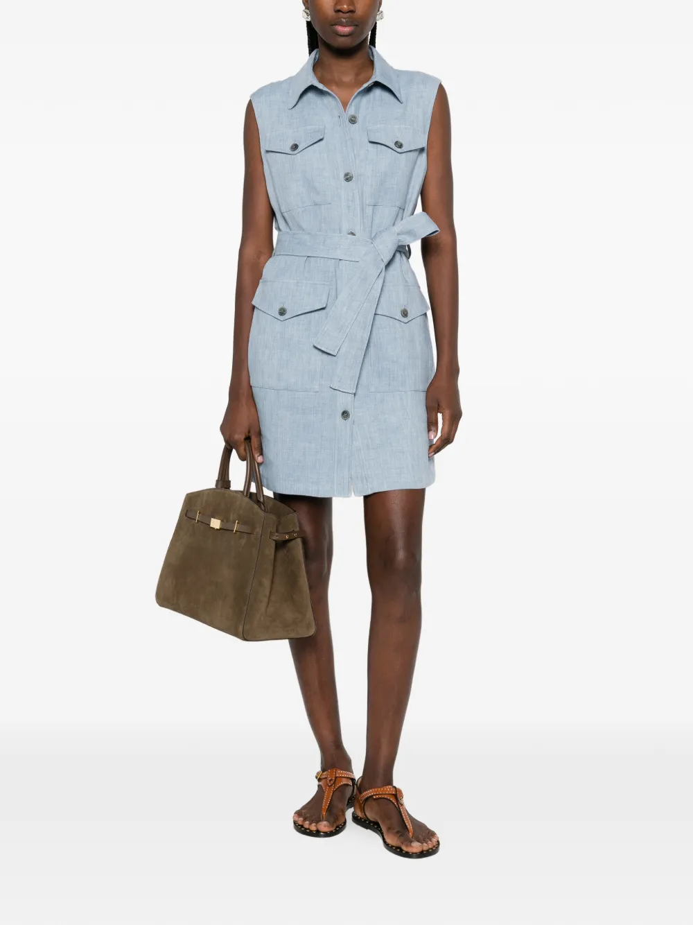 Sleeveless Belted Shirt Dress