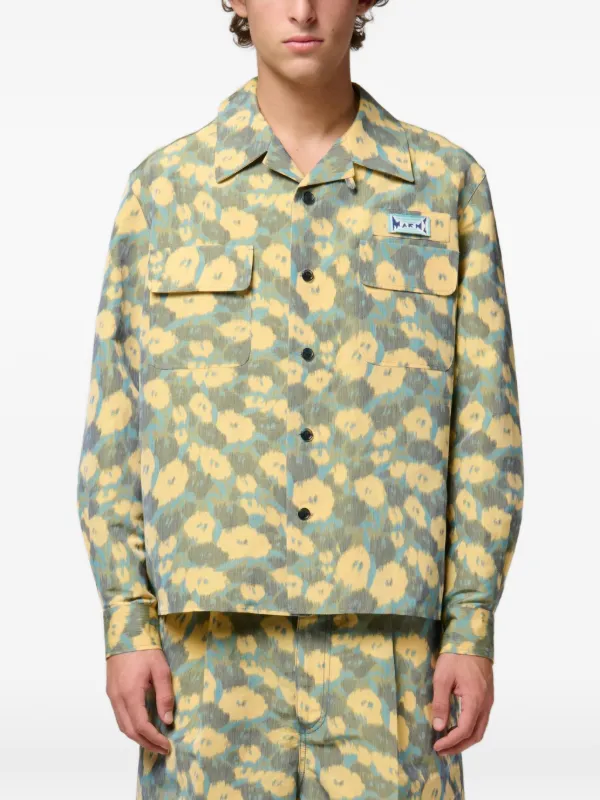 Marni Linen-blend Shirt with Floral Print in Blue