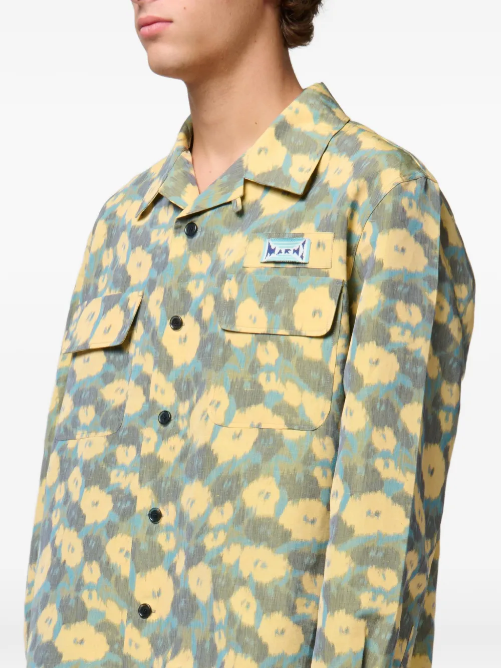 Marni Linnen overhemd met bloemenprint Blauw