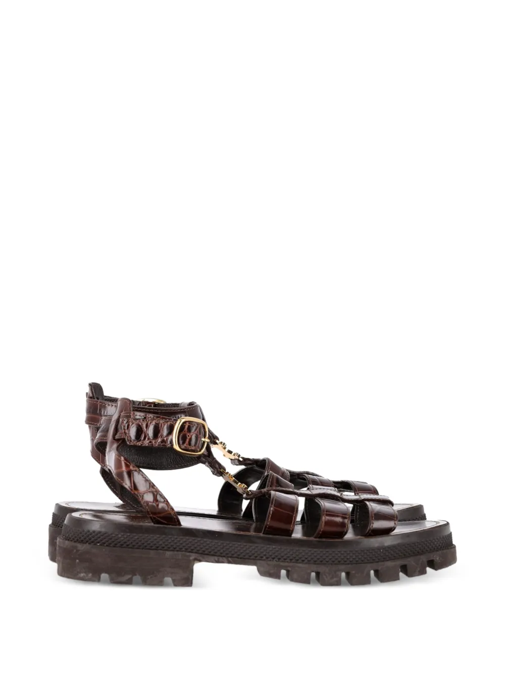 Celine Pre-Owned Gladiator crocodile-embossed sandals - Marrone