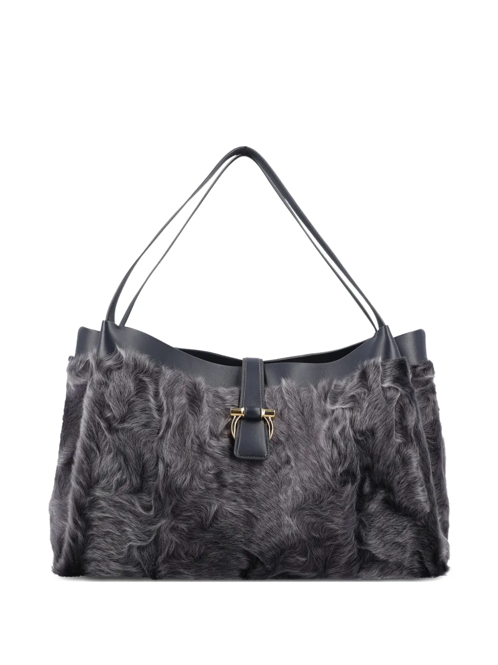 Ferragamo fur panelled tote bag – Grey