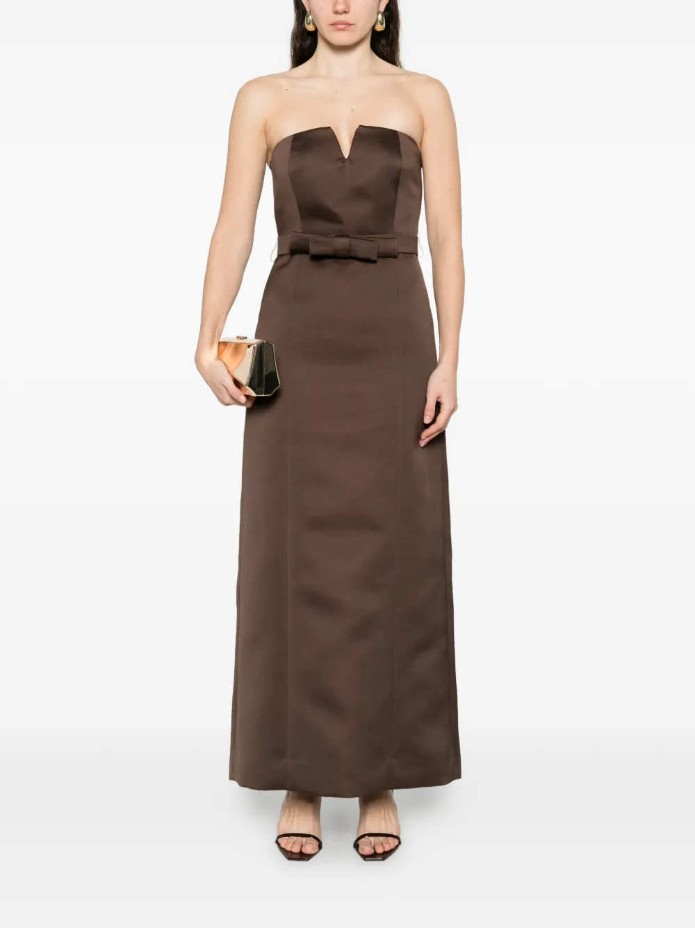 P.a.r.o.s.h. Bow-detail Strapless Maxi Dress - Brown 