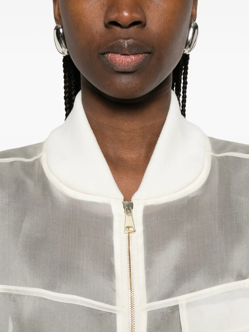 Fabiana Filippi Zipped Pocket Sheer Bomber Jacket | Neutrals