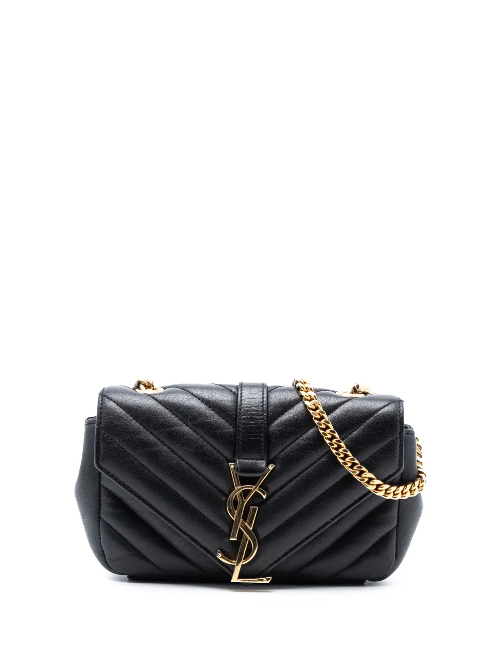 Saint Laurent Pre-Owned 2015 Mini Monogram Chevron Leather College satchel - Nero