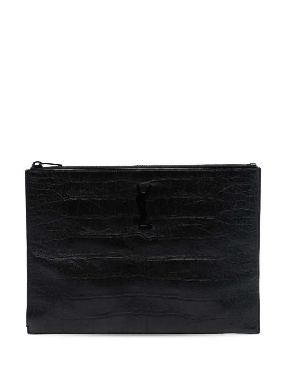 Saint Laurent Pre-Owned 2018 Croc Embossed Leather Monogram Document Holder clutch bag - Nero