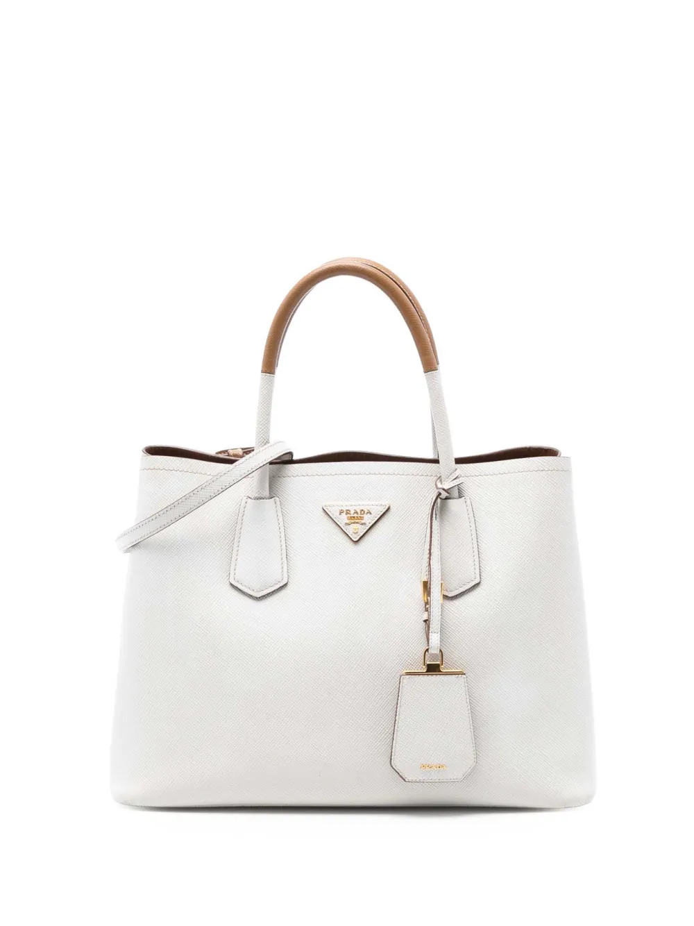 Prada Pre-Owned 2021-2025 Medium Bicolor Saffiano Cuir Double satchel - Bianco