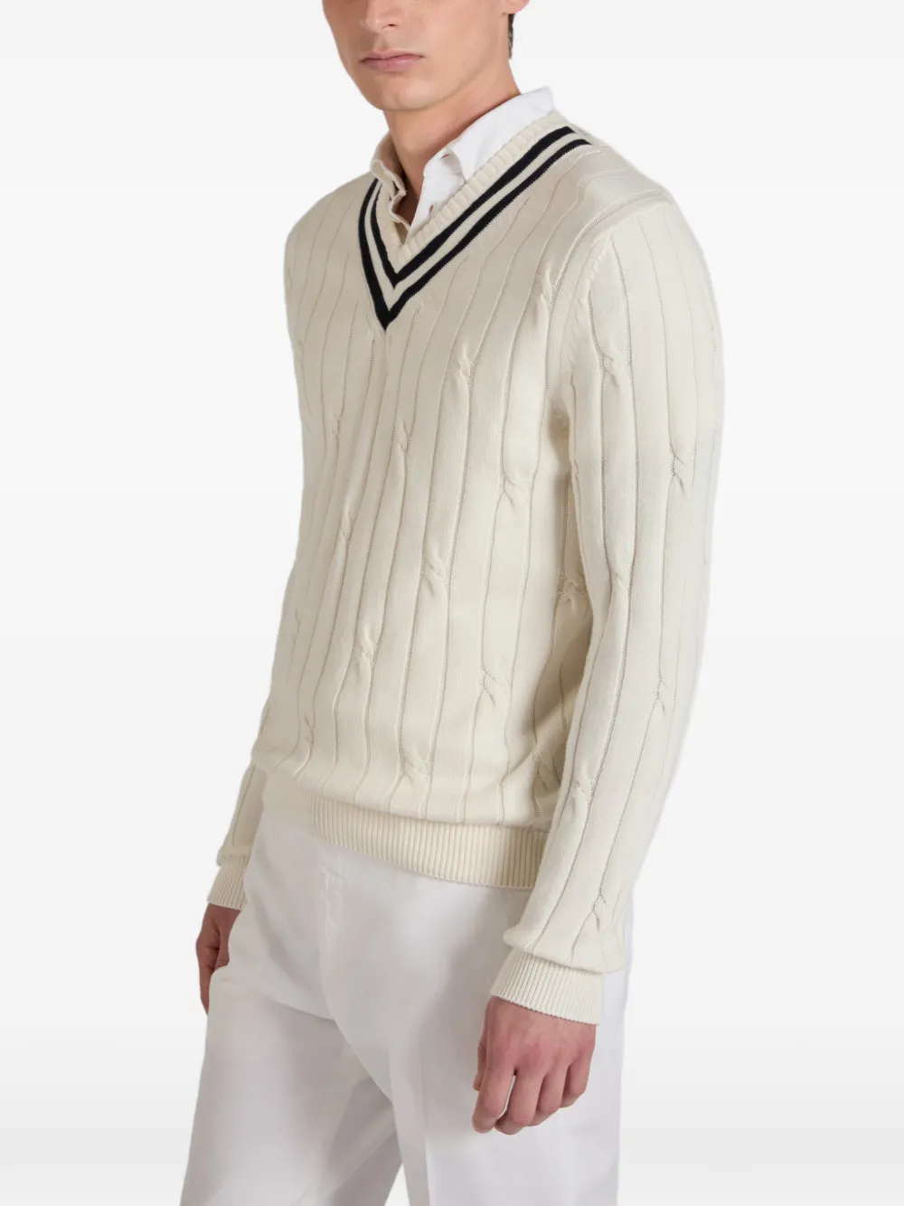 Cable-Knit V-Neck Sweater