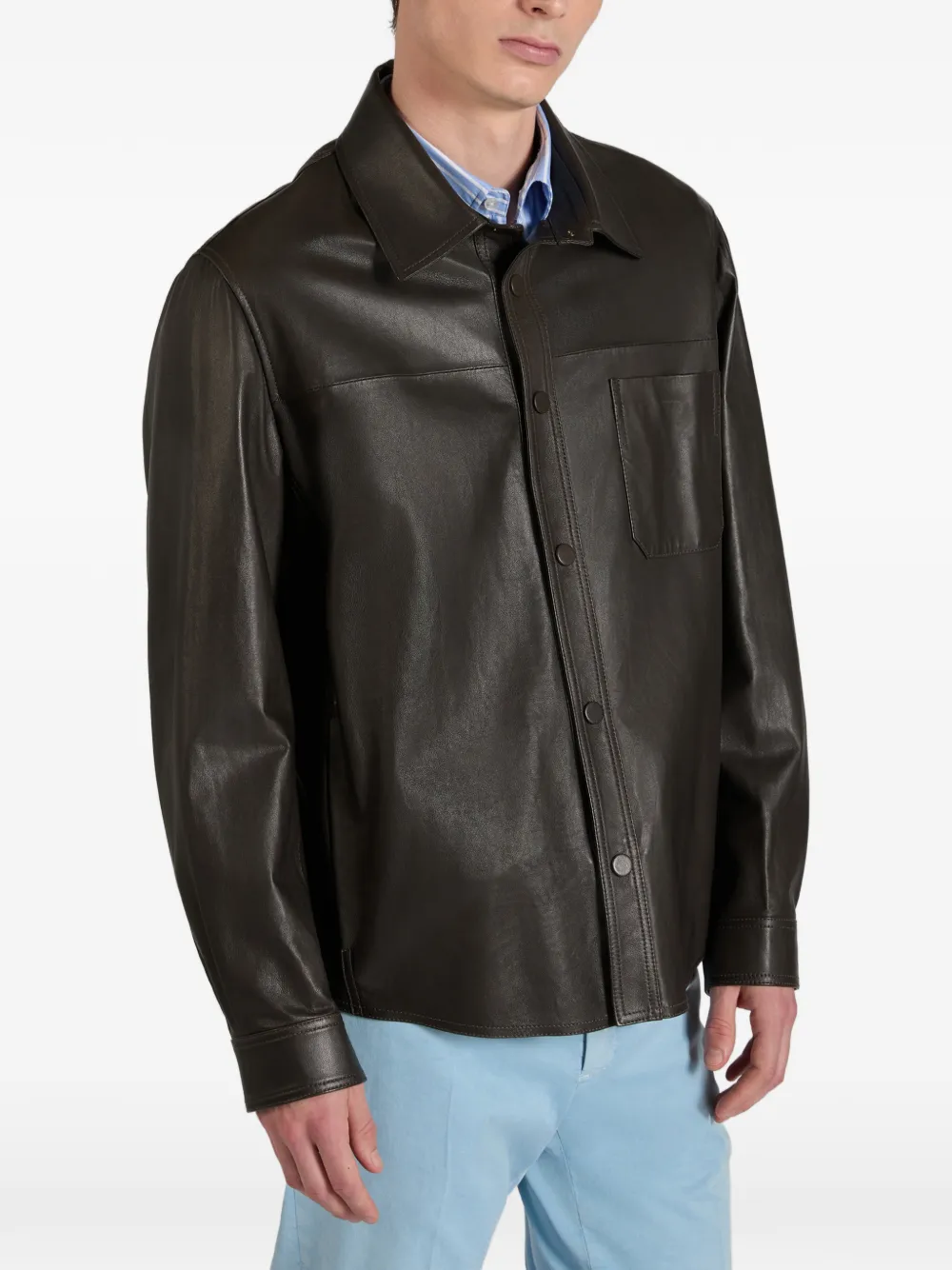  Montedoro Buttoned Leather Overshirt - Brown 
