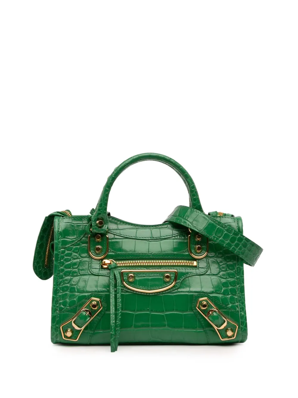 Balenciaga Pre-Owned 2020 Mini Croc Embossed Calfskin Motocross Classic Metallic Edge City satchel - Verde
