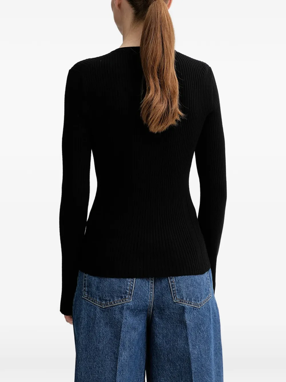  Filippa K Henley Ribbed-knit Sweater - Black 