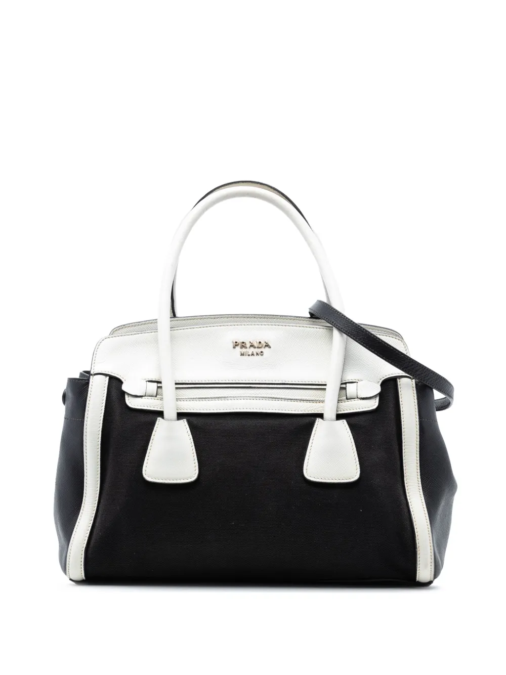 Prada Pre-Owned 2010-2025 Bicolor Saffiano Cuir Trimmed Canvas satchel - Nero
