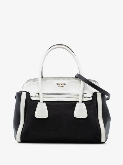 Prada Pre-Owned bolsa satchel bicolor de piel Saffiano y lona con ribete 2010-2025