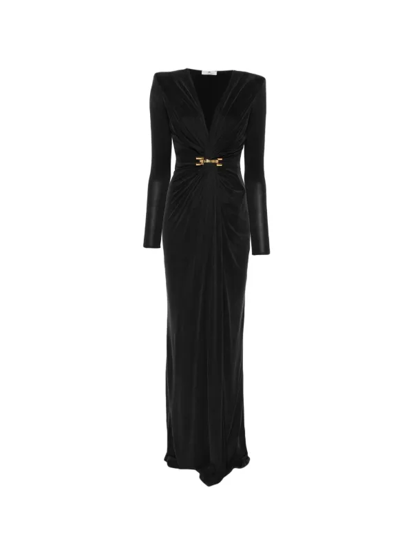 long sleeve black v neck maxi dress Long Sleeve Contrast Lace V-Neck Dress main image 0