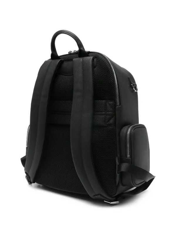 armani black leather backpack Emporio With Logo, Men's, The exterior highlights meticulous construction with a main compartment and secure fastening Giorgio Armani Leather backpack |