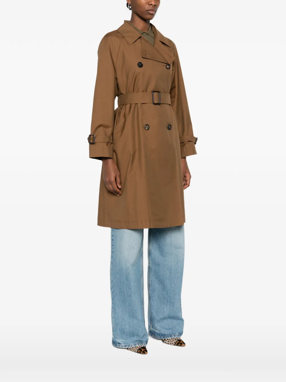 Max Mara Jas met ceintuur en dubbele rij knopen Bruin