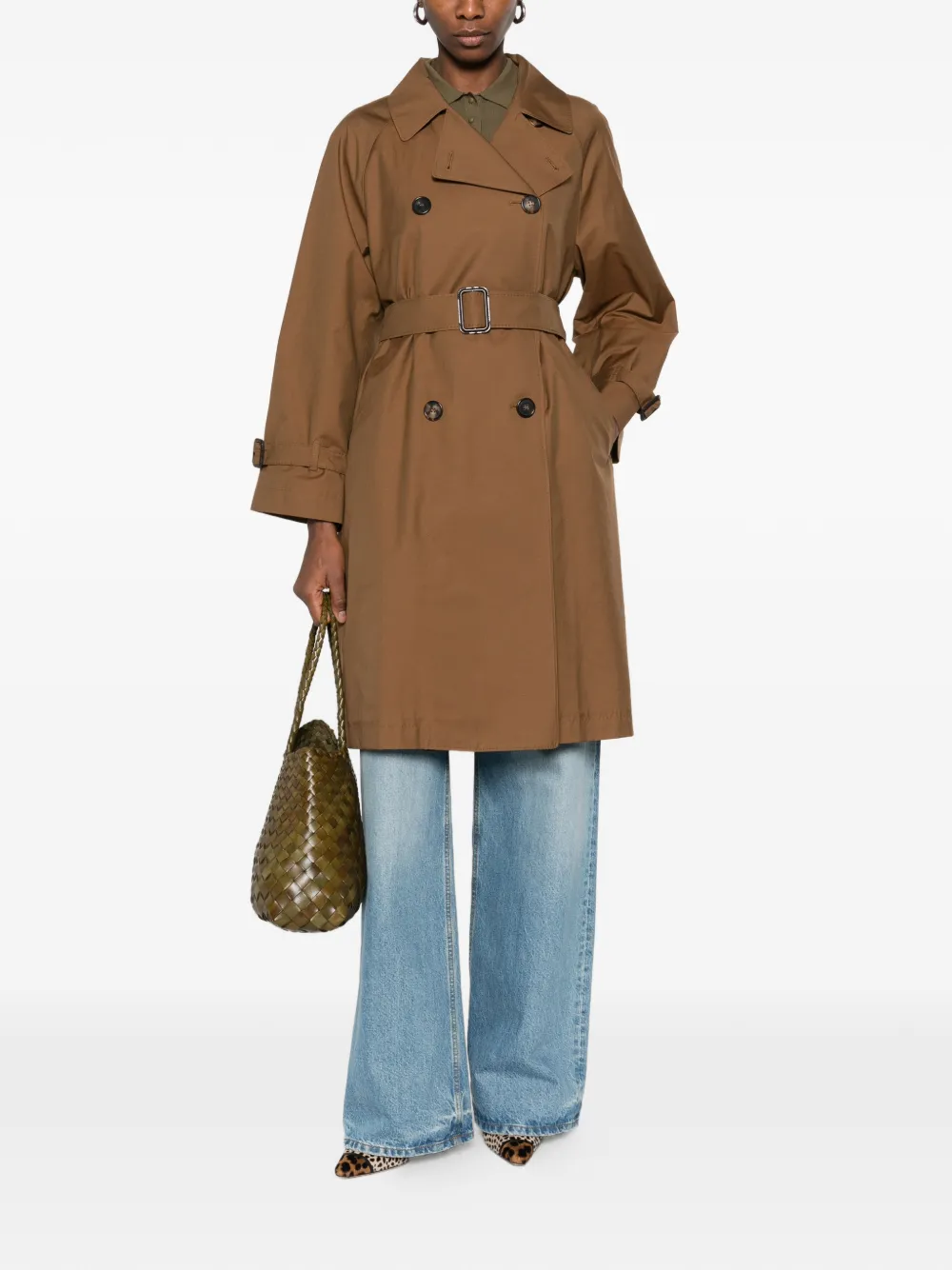 Max Mara Jas met ceintuur en dubbele rij knopen Bruin