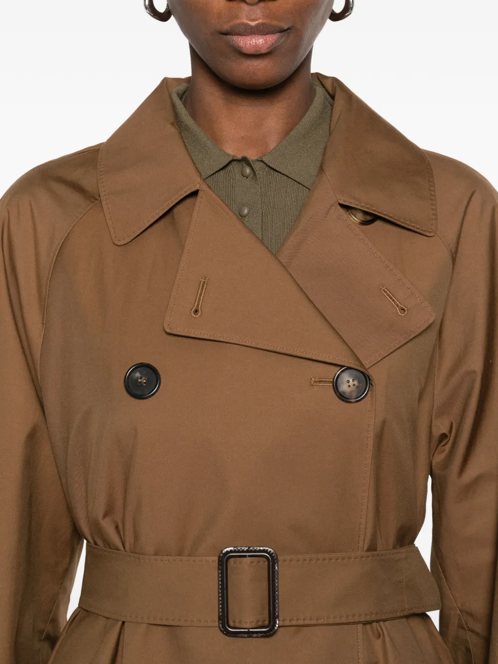 Max Mara Jas met ceintuur en dubbele rij knopen Bruin