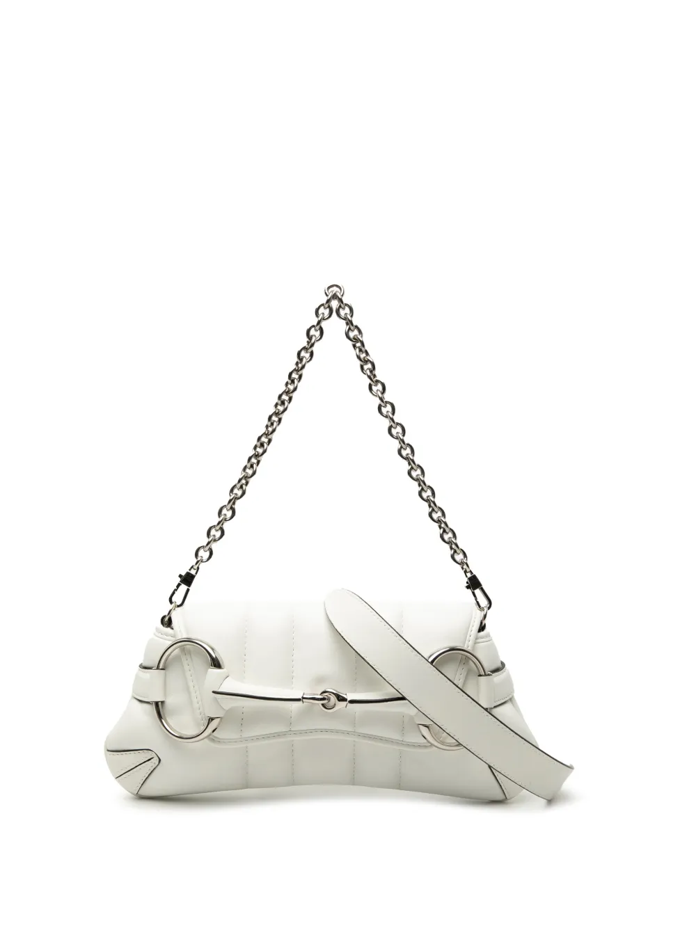 Gucci Pre-Owned 2016-2025 Small Quilted Leather Horsebit Chain satchel - Bianco