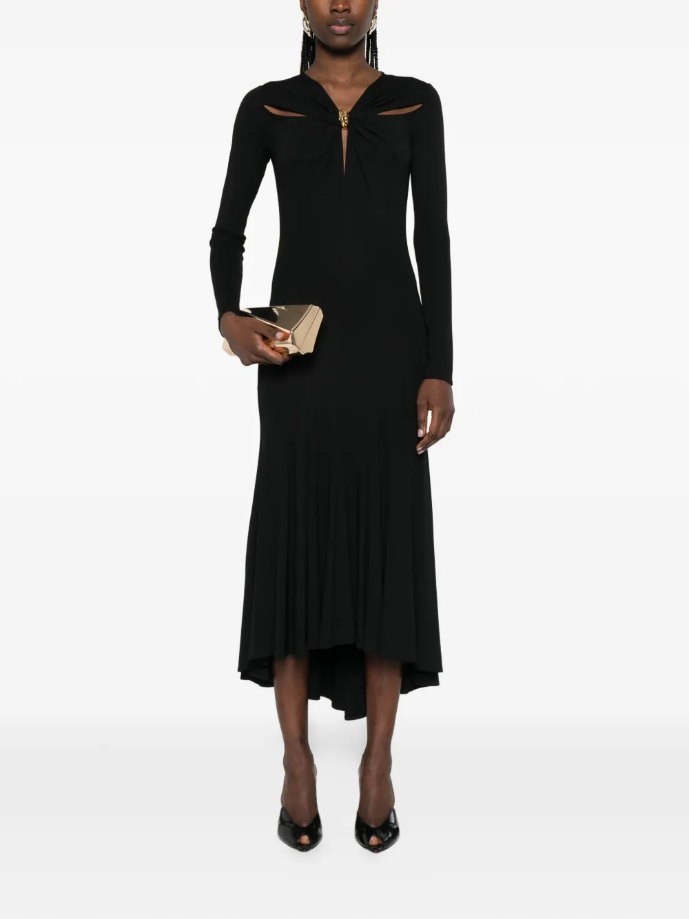 Elisabetta Franchi Midi-jurk met lange mouwen Zwart