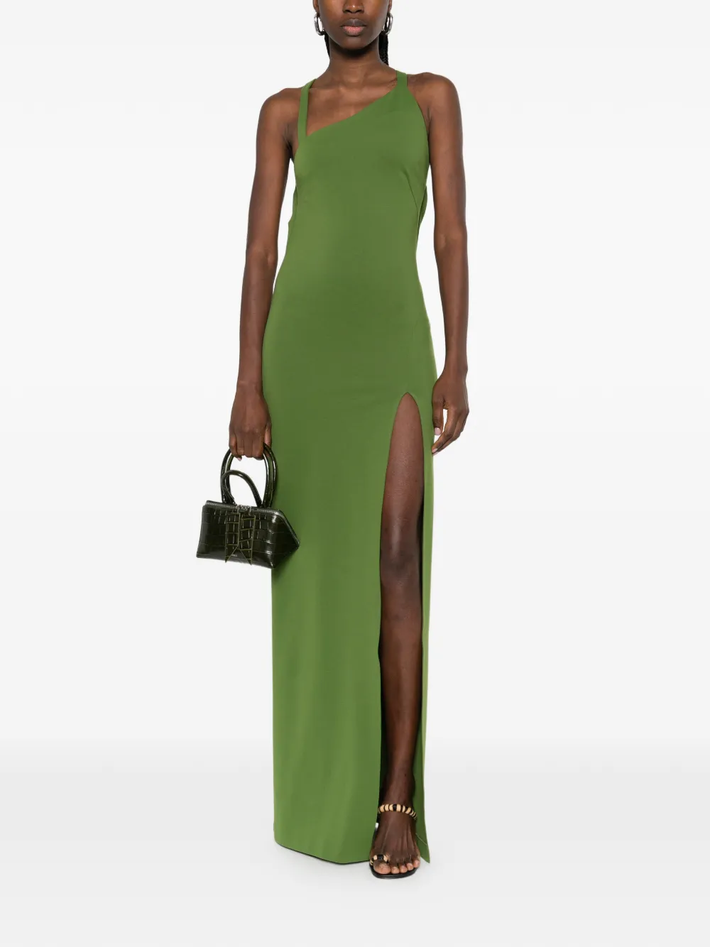 The Attico asymmetric-neck maxi dress - Groen