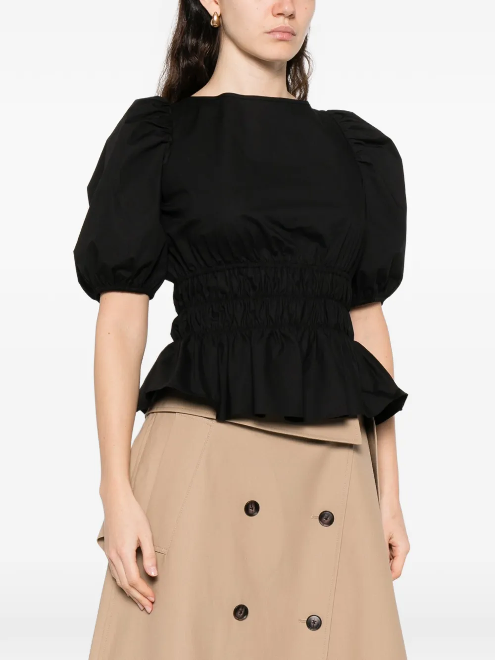  Pinko Joandra Smocked Puff-sleeve Top - Black 