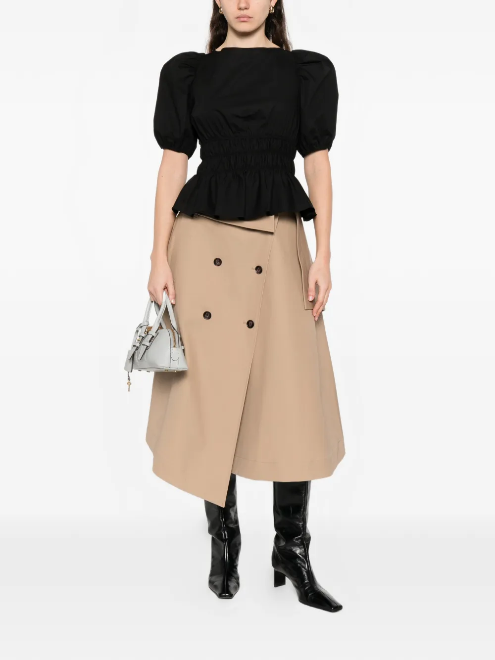  Pinko Joandra Smocked Puff-sleeve Top - Black 