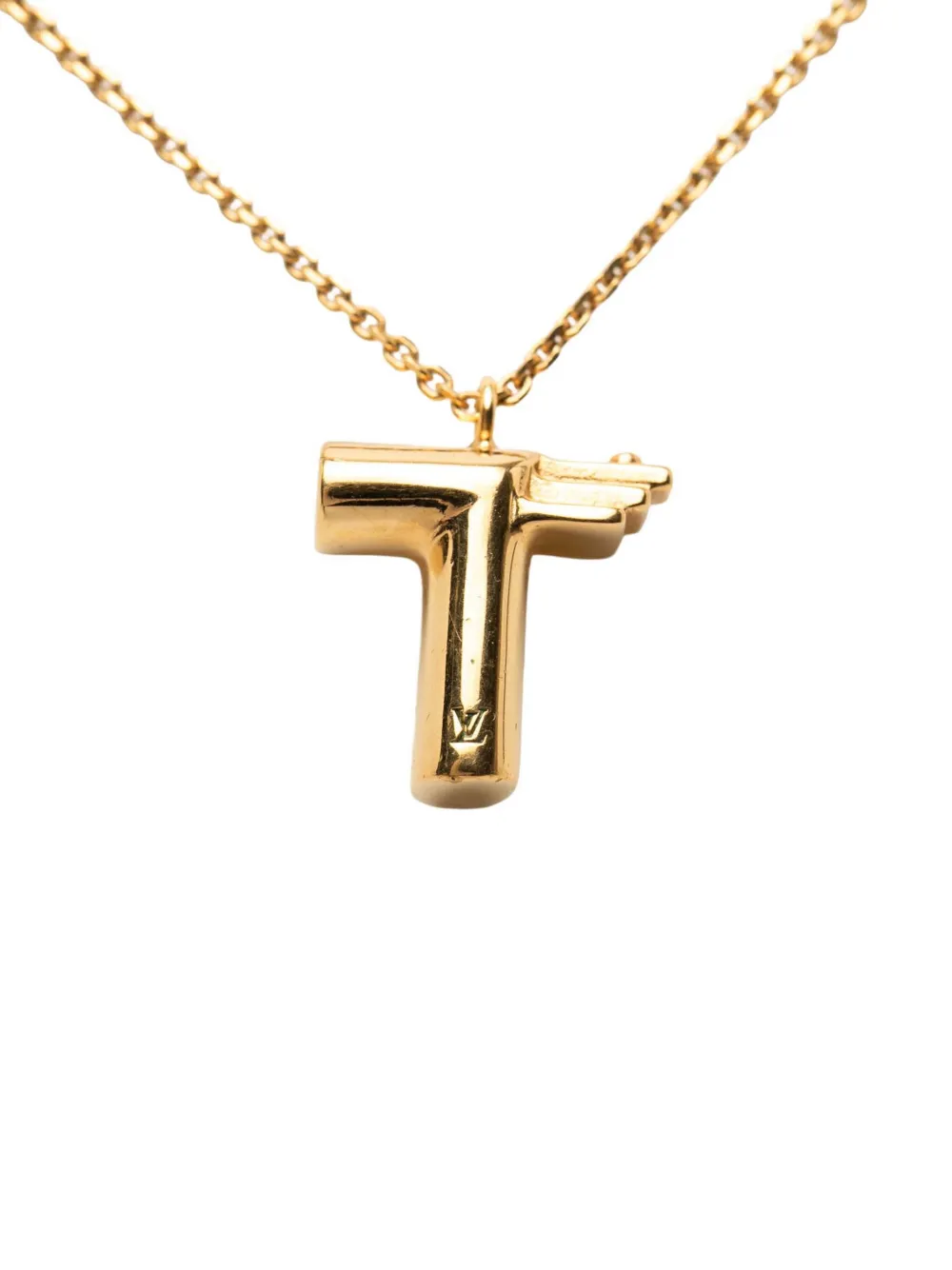 Louis Vuitton Pre-Owned 2020 Gold Plated LV and Me Letter T Pendant Necklace costume necklace - Oro