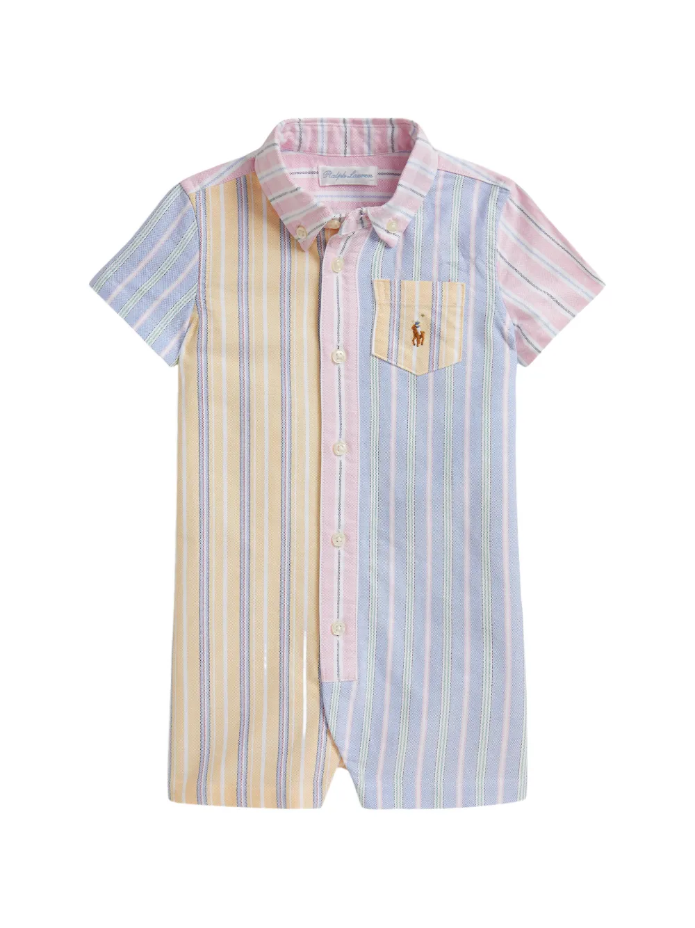 striped logo-embroidered shortall