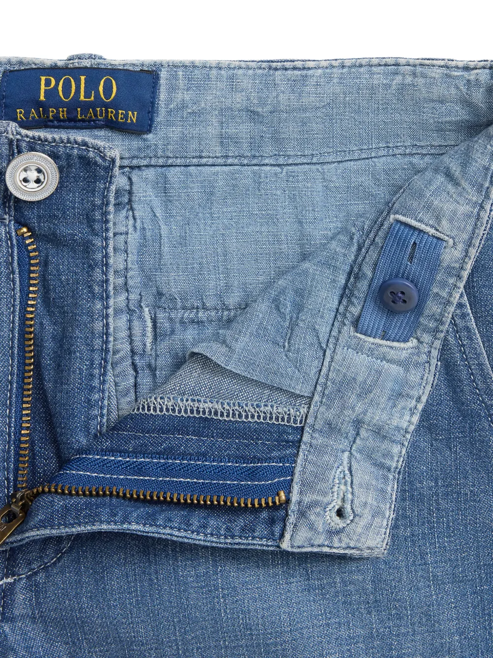 POLO RALPH LAUREN KIDS Katoenen spijkershorts met borduurwerk Blauw