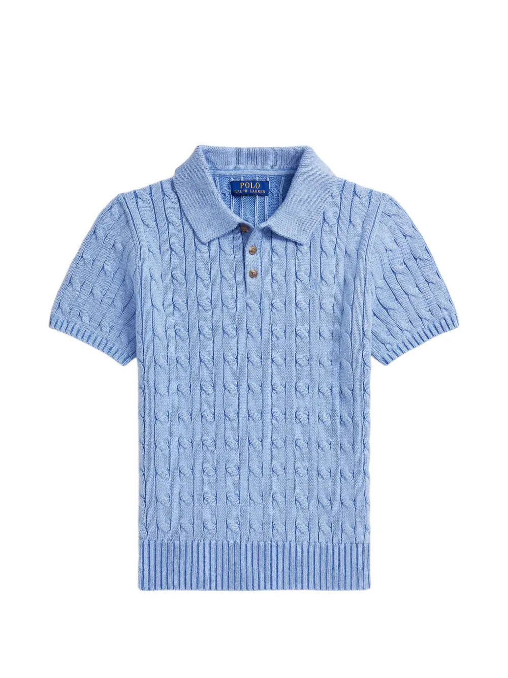 POLO RALPH LAUREN KIDS Polo in cotone con lavorazione in maglia a trecce - Blu