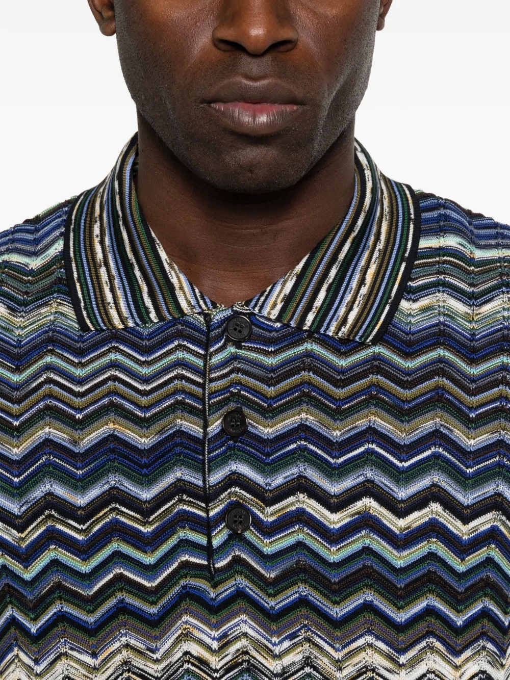Missoni Cotton Knit Polo Shirt With Chevron Pattern | Blue | FARFETCH