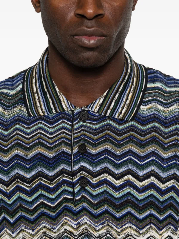 Missoni Cotton Knit Polo Shirt With Chevron Pattern | Blue | FARFETCH