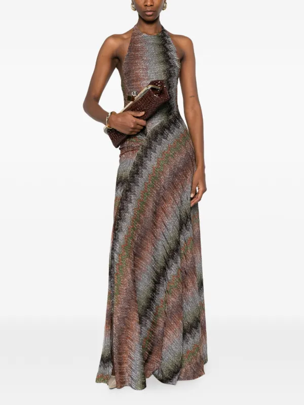 missoni halter neck dress snake-pattern Viscose Lamé Gown With | Brown Gown Indowestern
