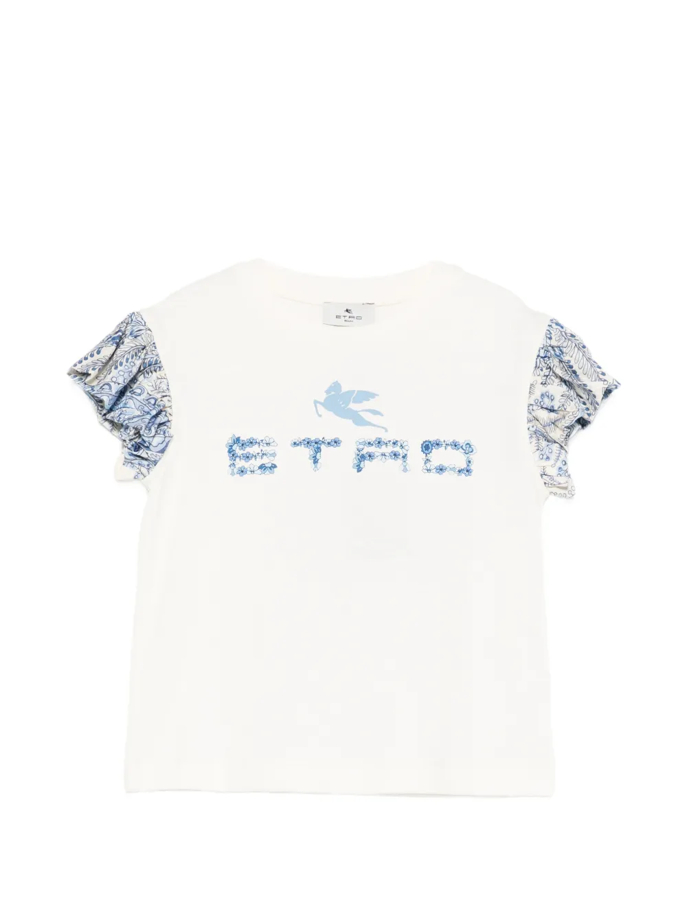 ETRO KIDS floral-print ruffled T-shirt - Toni neutri
