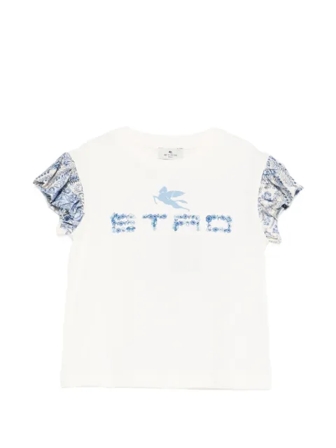 ETRO KIDS 花卉印花荷叶边T恤