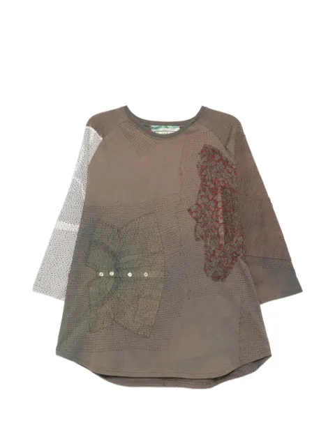 By Walid patchwork button T-shirt
