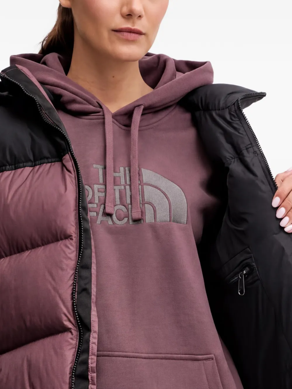 The North Face Tweekleurige bodywarmer met capuchon Paars