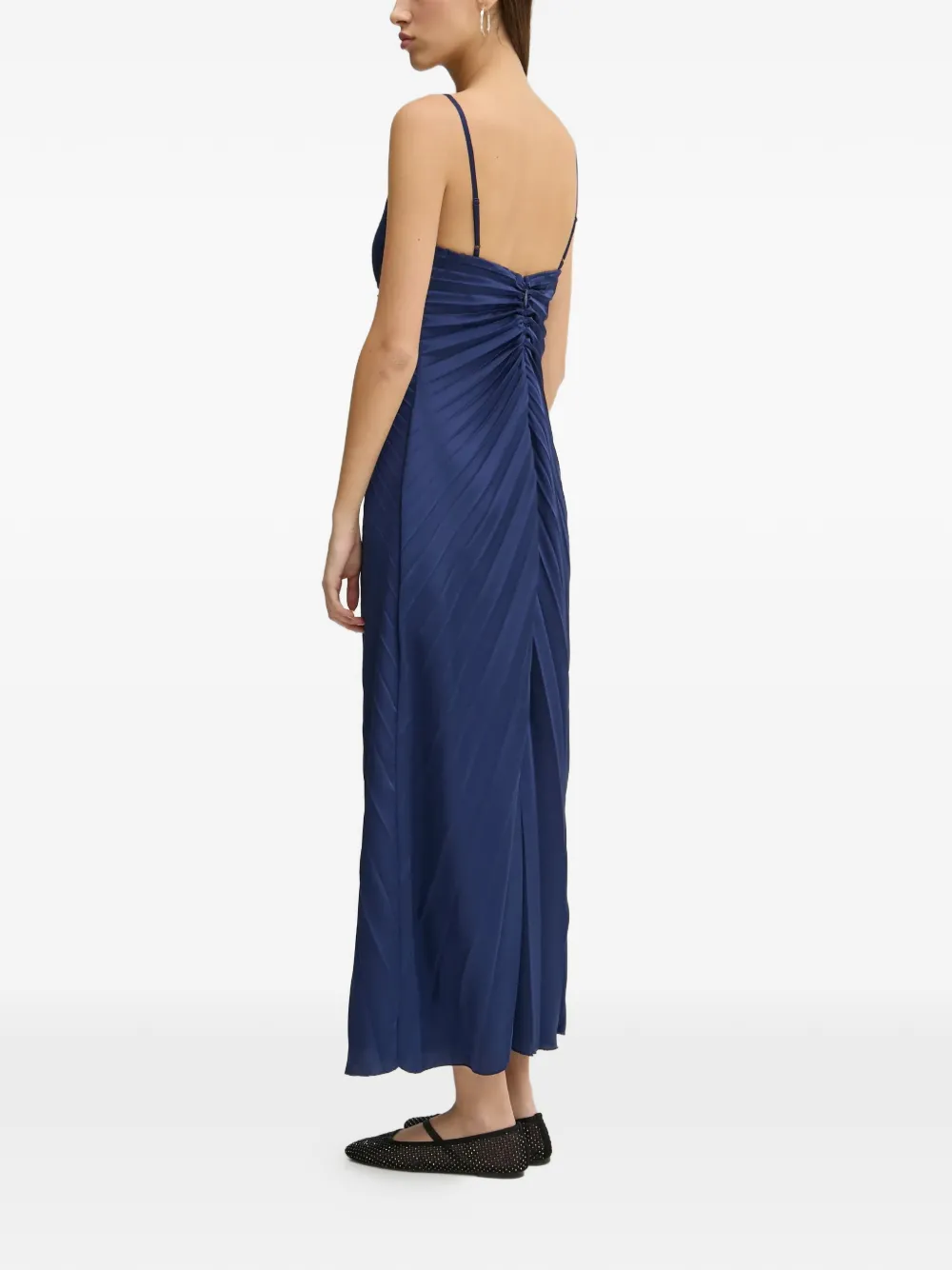 Pleated V-Neck Midi Dress