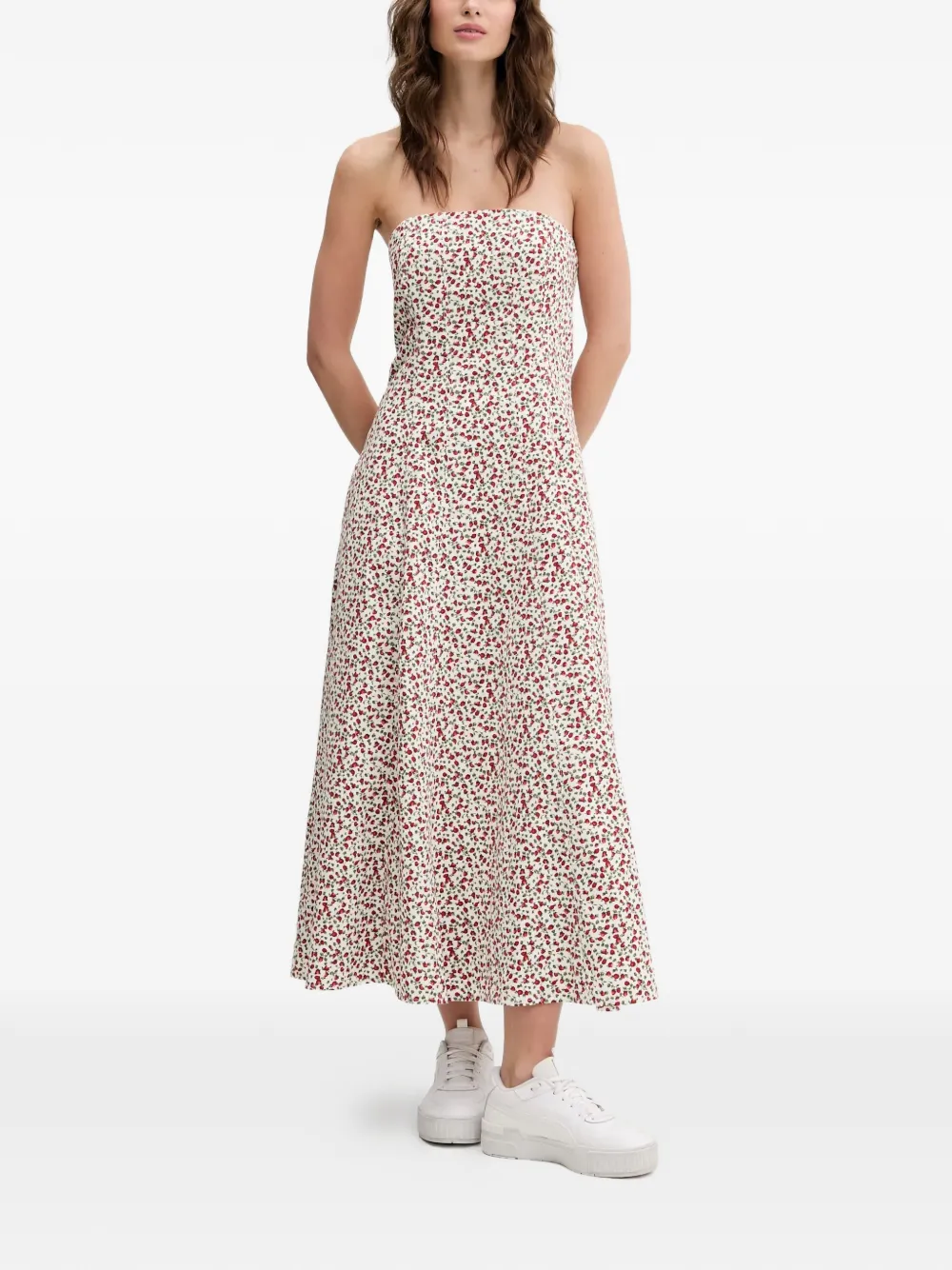 Abercrombie & Fitch floral-print strapless midi dress - Wit