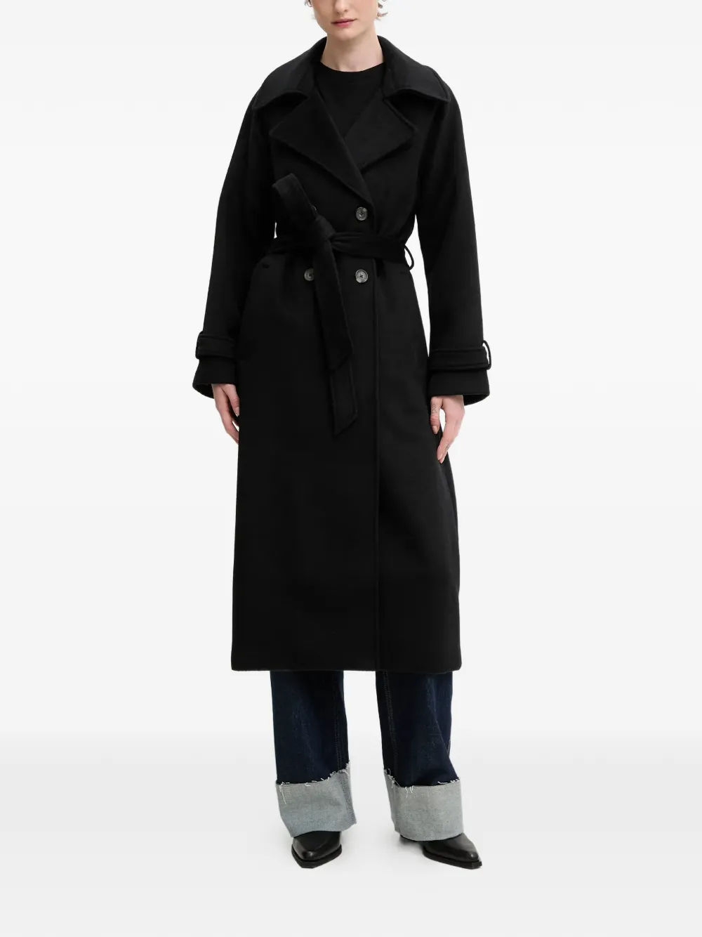  Abercrombie & Fitch Notched-lapels Belted Coat - Black 